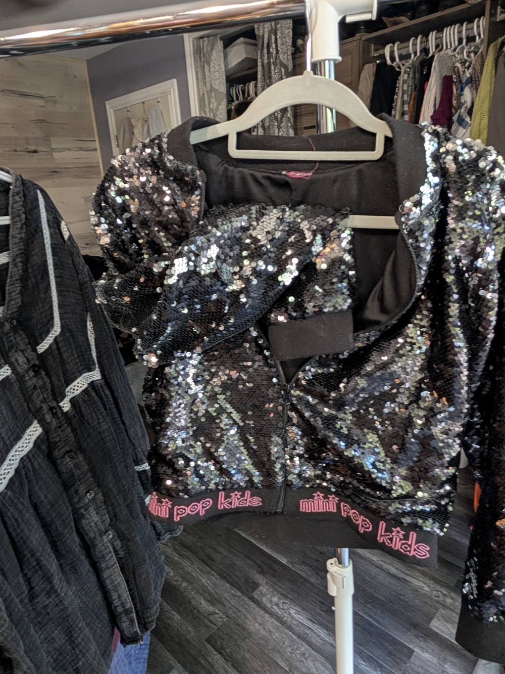 Black Sequin Girls Bomber Jacket